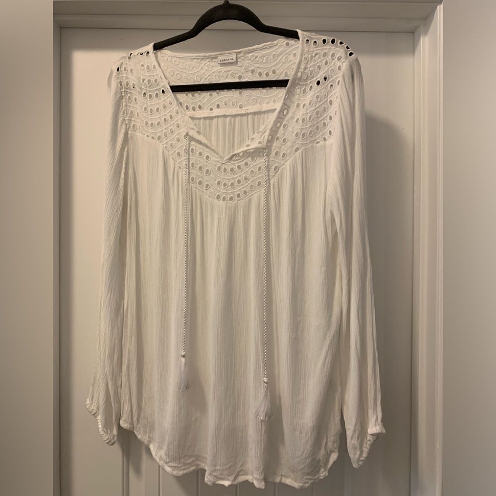 Venus Lascana 100% Cotton Top NWOT Size 14 Eyelet Lace Detail Elastic Sleeves